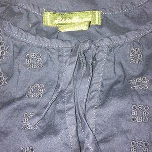 Embroidered, Navy, Short Sleeved, Peasant Blouse